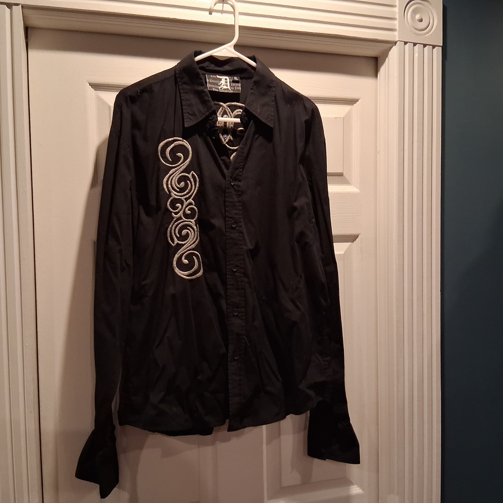 Do Denim Black Shirt with White Embroidery